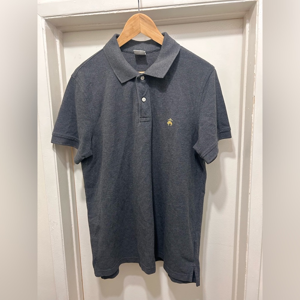 Brooks Brothers Performance Polo Shirt Mens Large Slim Fit Gray Cotton 1818